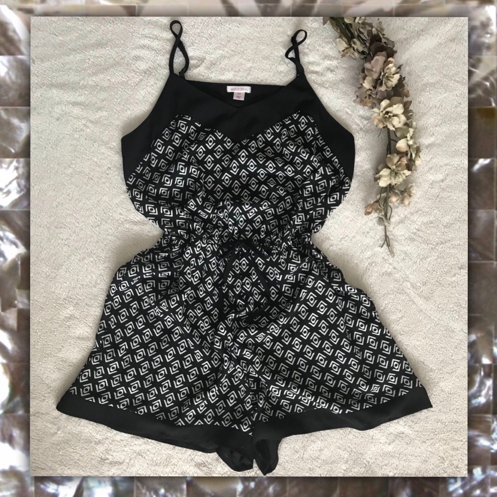 BLACK ROMPER White Diamond One Piece Shorts